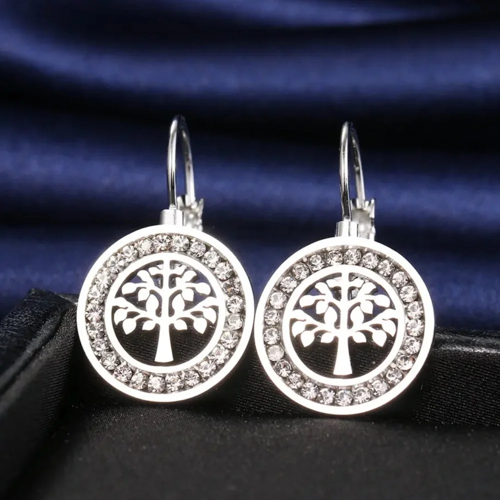 Sterling Silver Cubic Zirconia Tree Earrings - Picture 1 of 1